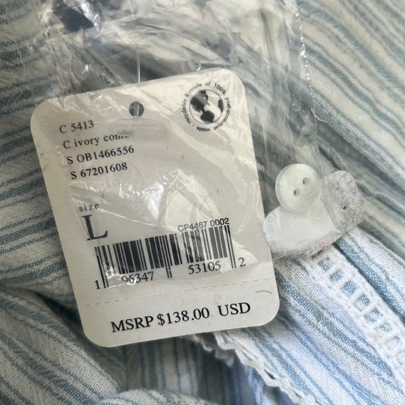 NWT Free People Desert Days Blue Cream White Striped Halter Dress Sz L - Picture 10 of 10